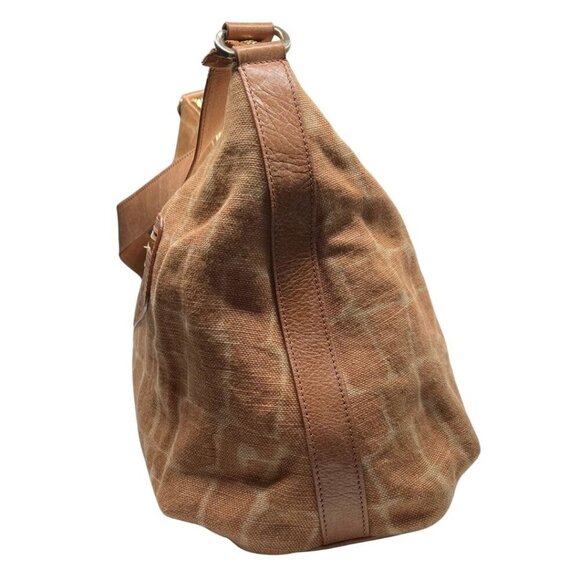 GHERARDINI TAN BEIGE GIRAFFE ANIMAL PRINT CANVAS LEATHER COMBO SHOULDER BAG - OS - Picture 2 of 10